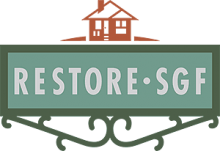 little rust colored house graphic with sign reading restore s g f